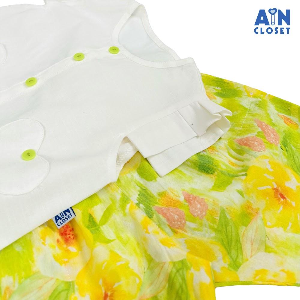 Bộ quần áo Lửng bé gái họa tiết Túi Tim Trắng quần Hoa Xanh cotton - AICDBG9G6OLS - AIN Closet