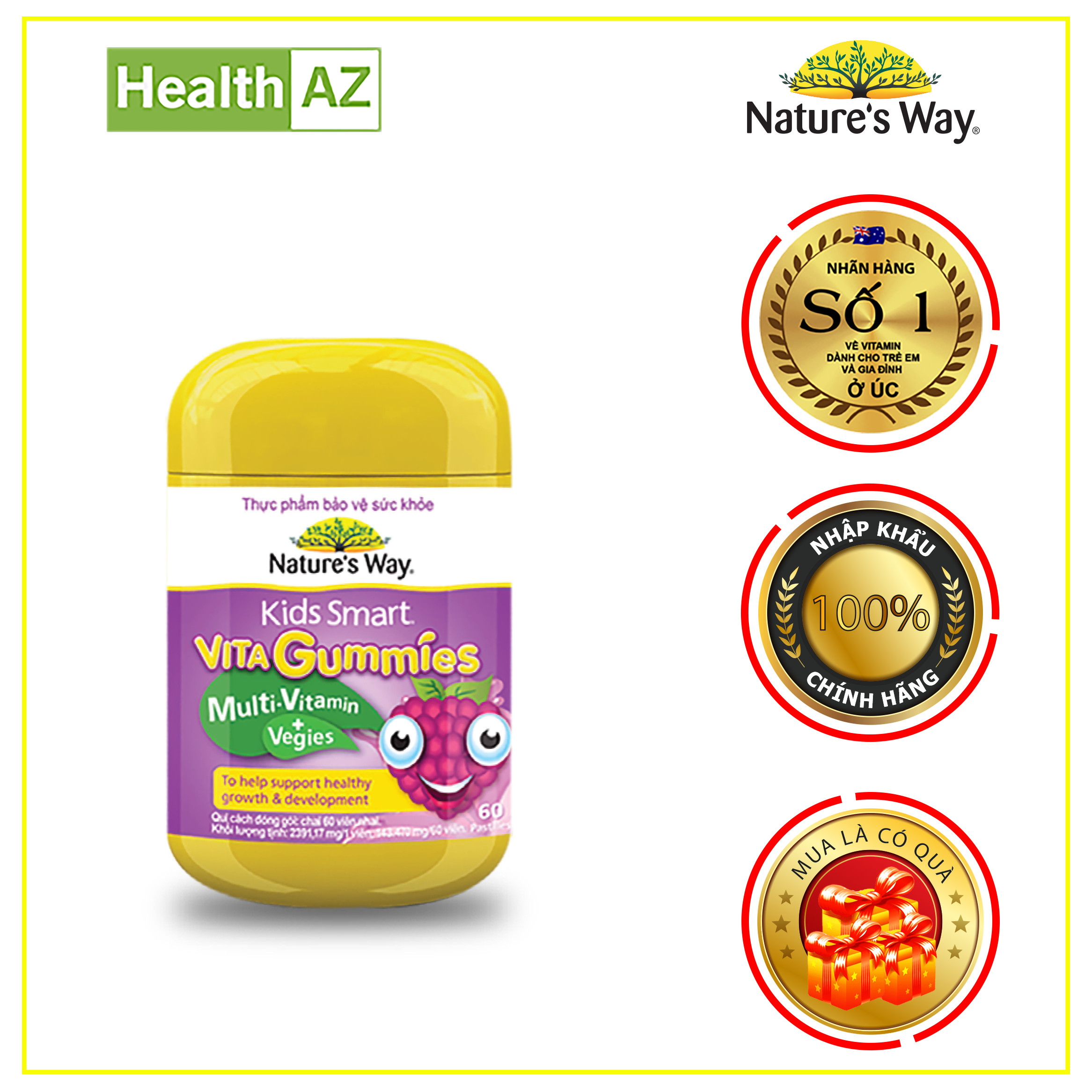 Kẹo dẻo vitamin vegies Gummies_Nature's Way_bổ sung VITAMIN TỔNG HỢP và CHẤT XƠ từ RAU CỦ cho BÉ_Hộp 60 viên