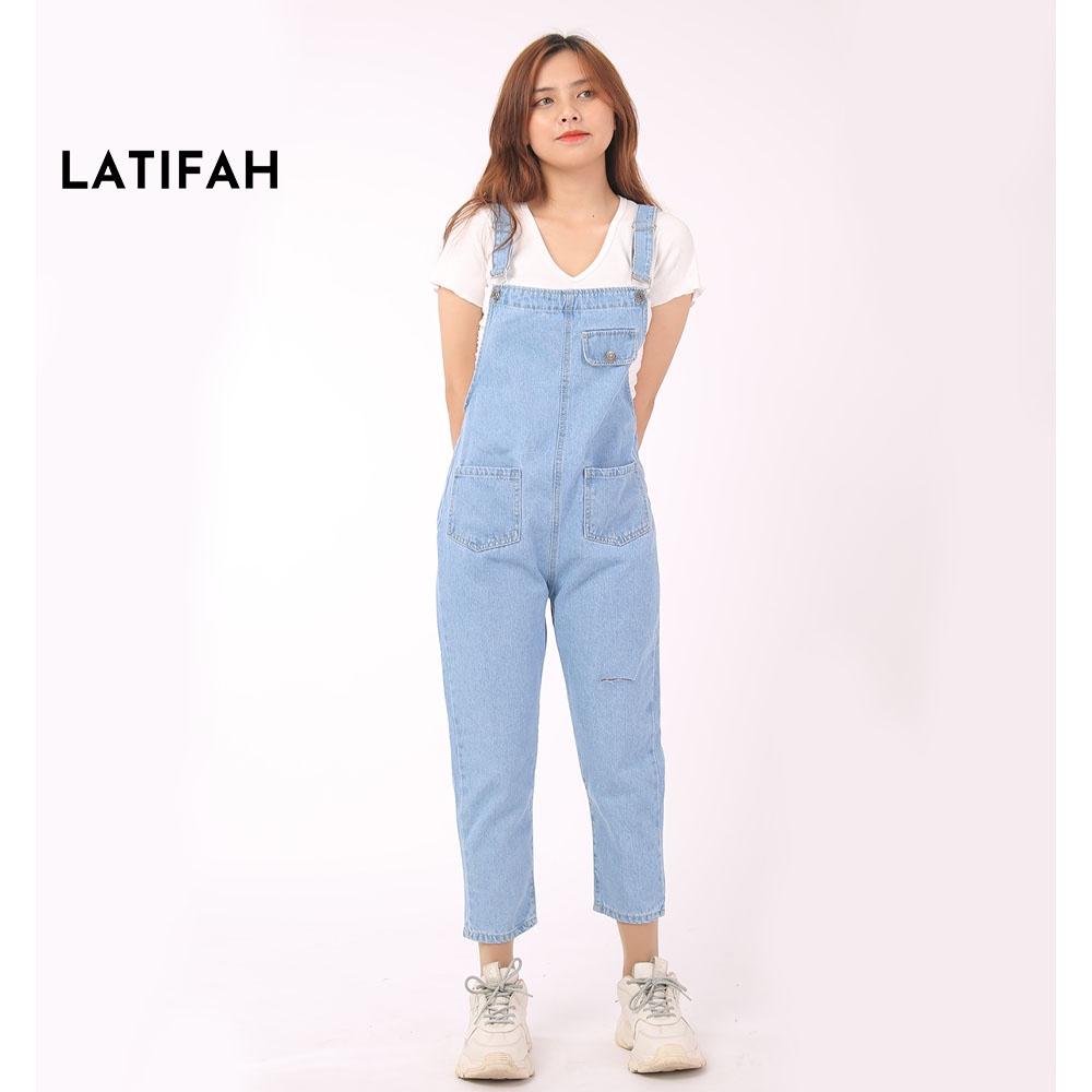 Quần yếm jean dài nữ LATIFAH rách có nắp YJ006 phong cách ulzzang hàn quốc