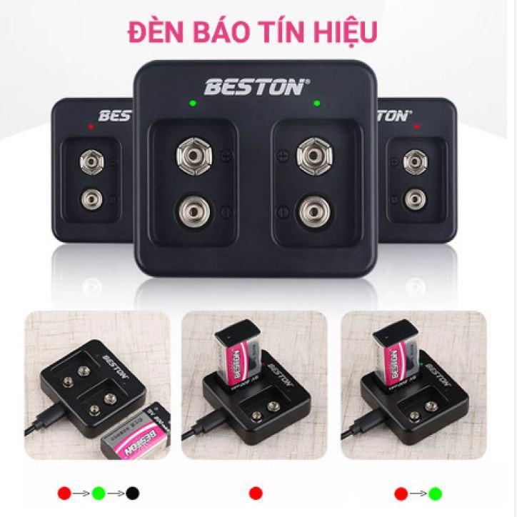 Pin sạc 9V Beston Li-Ion dung lượng cao, bộ sạc pin vuông dùng cho micro, đồng hồ vạn năng, chuông báo động, đồ chơi