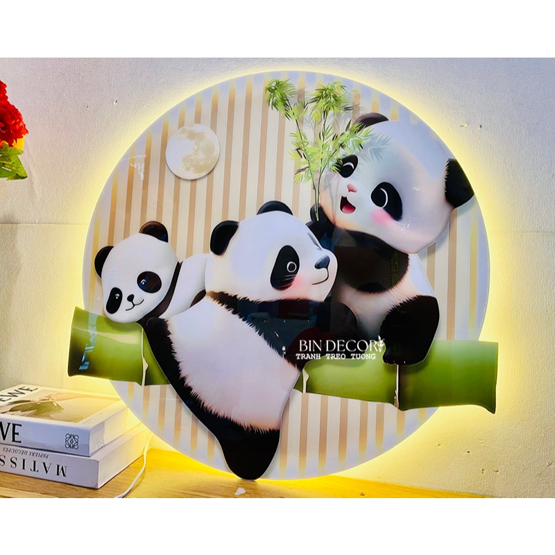 (ẢNH THẬT) Tranh treo tường đèn led gấu trúc dễ thương 1 trang trí decor kèm đinh