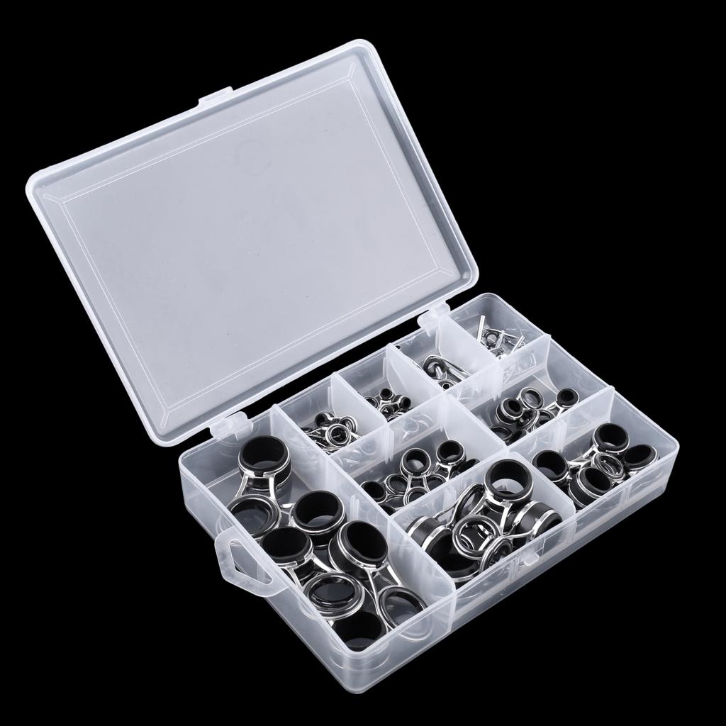 55Pcs/box Stainless Steel Fishing Rod Guides Rod Repair Kit DIY Eye Rings