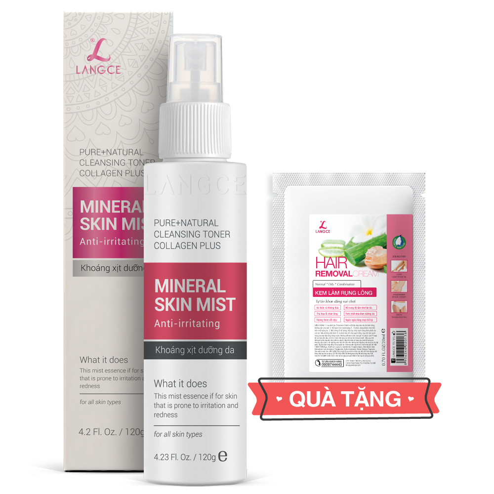 Toner - Nước Cân Bằng Da Collagen+ Tự Nhiên 120ml Da Nhờn - Tem Hồng TẶNG Kem Làm Rụng Lông Trắng Da 20ml LANGCE