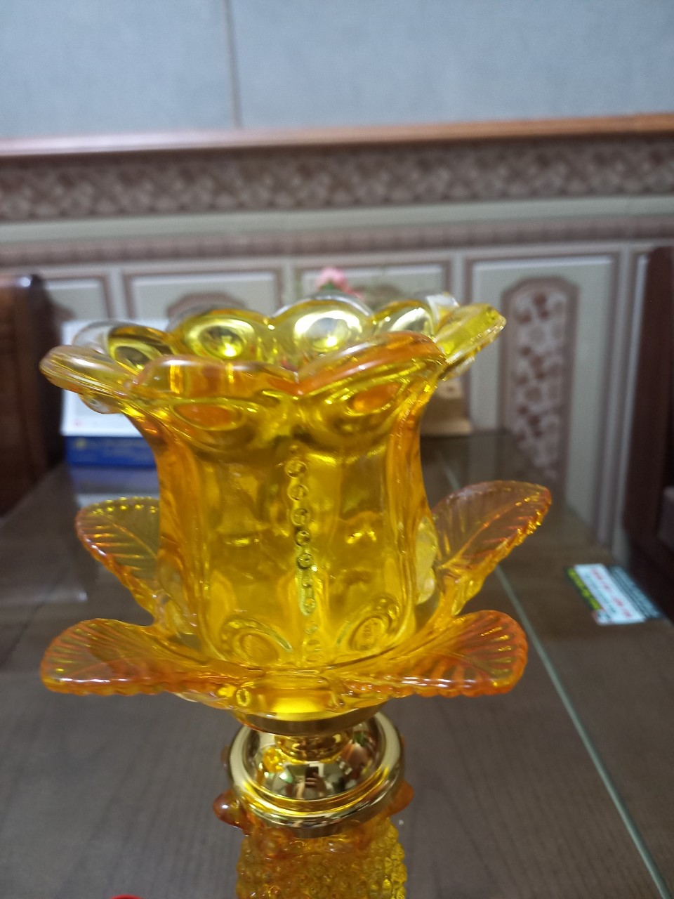 Đôi đèn thờ thủy tinh 1 bông hoa bóng đèn Led tiết kiệm điện năng cao 20 cm và cao 30 cm