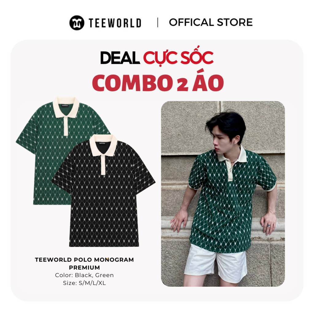 Hai Áo Polo Premium Local Brand Teeworld Monogram Unisex Nam Nữ Form Rộng 2 Màu Cùng Size