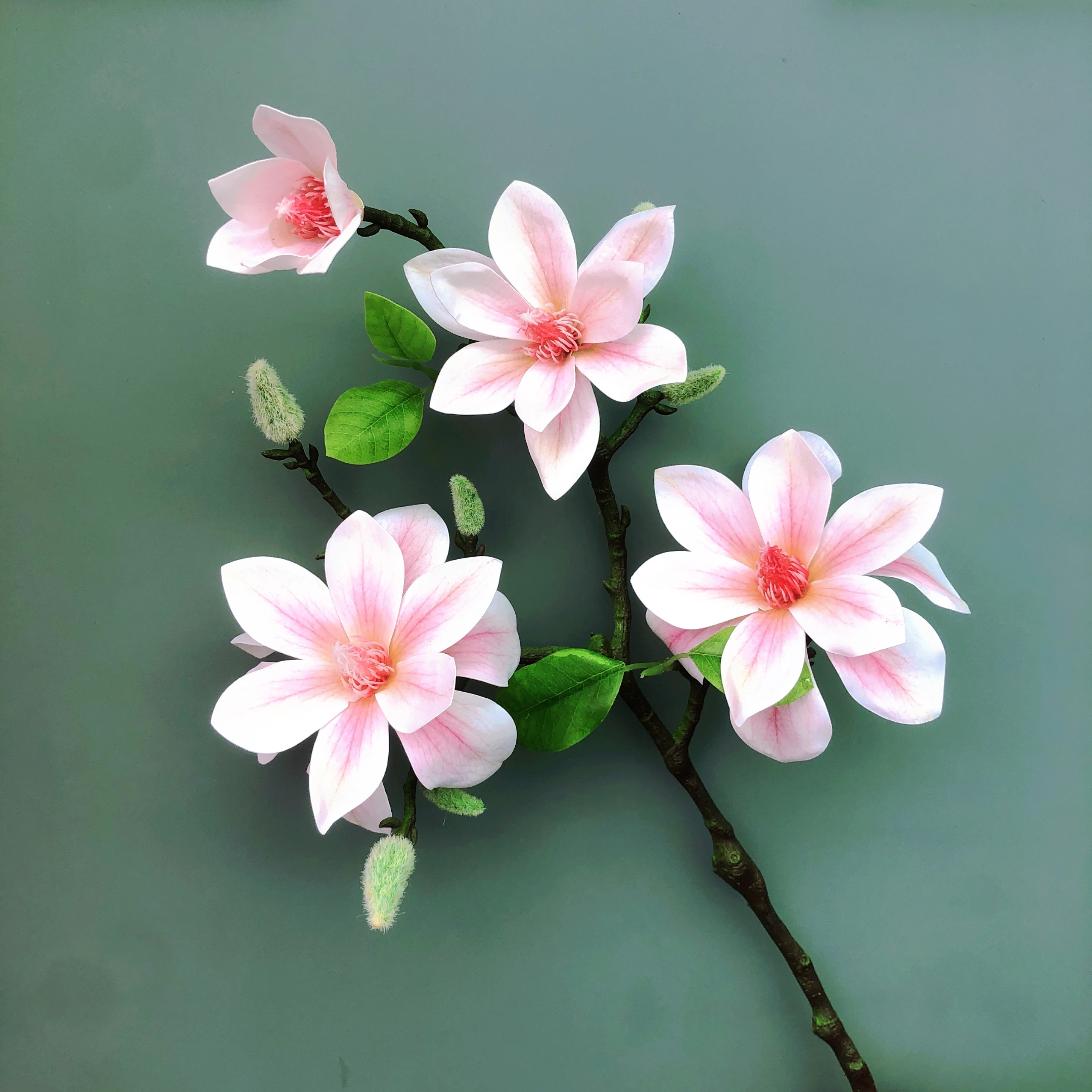 Cành hoa mộc lan cao su 3 bông 1 nụ - Dài 60cm - Cây giả, hoa lụa Decor trang trí nhà cửa