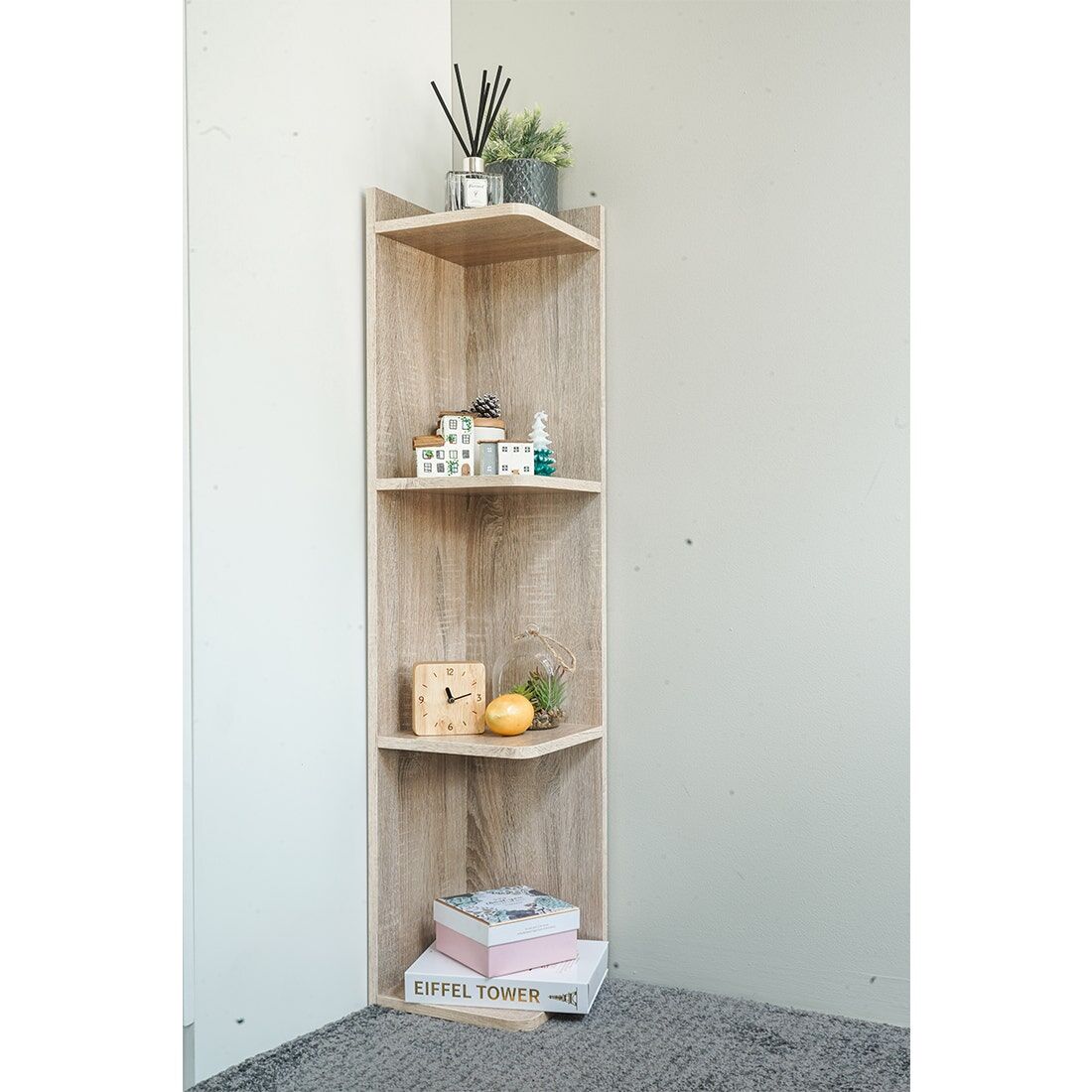 SB Furniture, Looms, Claire Corner Shelf, Solid Oak Color, W25xD25xH113 cm.