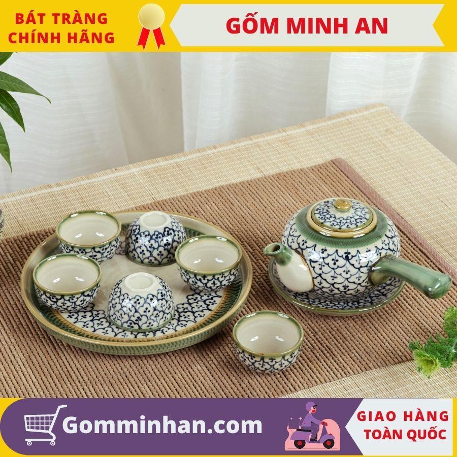 Bộ trà bát tràng quai chuôi men tro cổ gốm Minh An bát tràng 350ml, 250ml