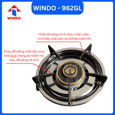 Bếp gas đôi WINDO - 962GL thiết kế kiềng rời dễ dàng vệ sinh