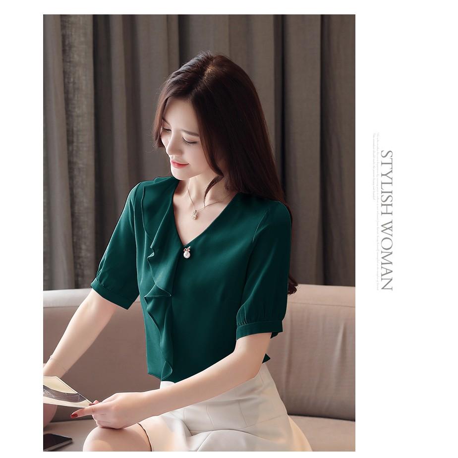 Áo Kiểu Bèo Cổ Tim Tay Ngắn Phong Cách - AP0064
