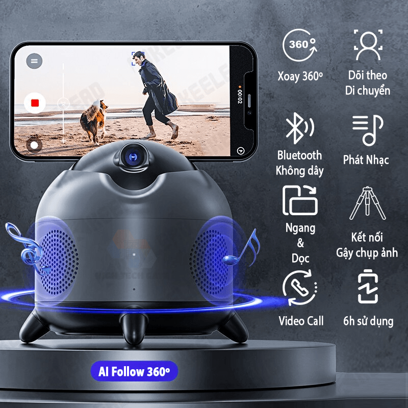 Giá đỡ điện thoại AI gimbal xoay 360 độ HIGH TECH GATE M136 hỗ trợ livestream, quay tiktok, video ngoài trời tự động theo dõi khuôn mặt, phát nhạc bluetooth, hàng chính hãng