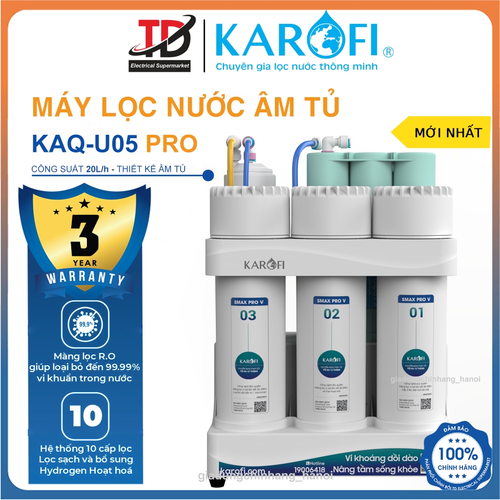 Máy Lọc Nước Để Gầm Karofi KAQ-U05 Pro, Lõi RO 100 GPD Của Mỹ, Công Suất Lọc 20L/h, Hàng Chính Hãng