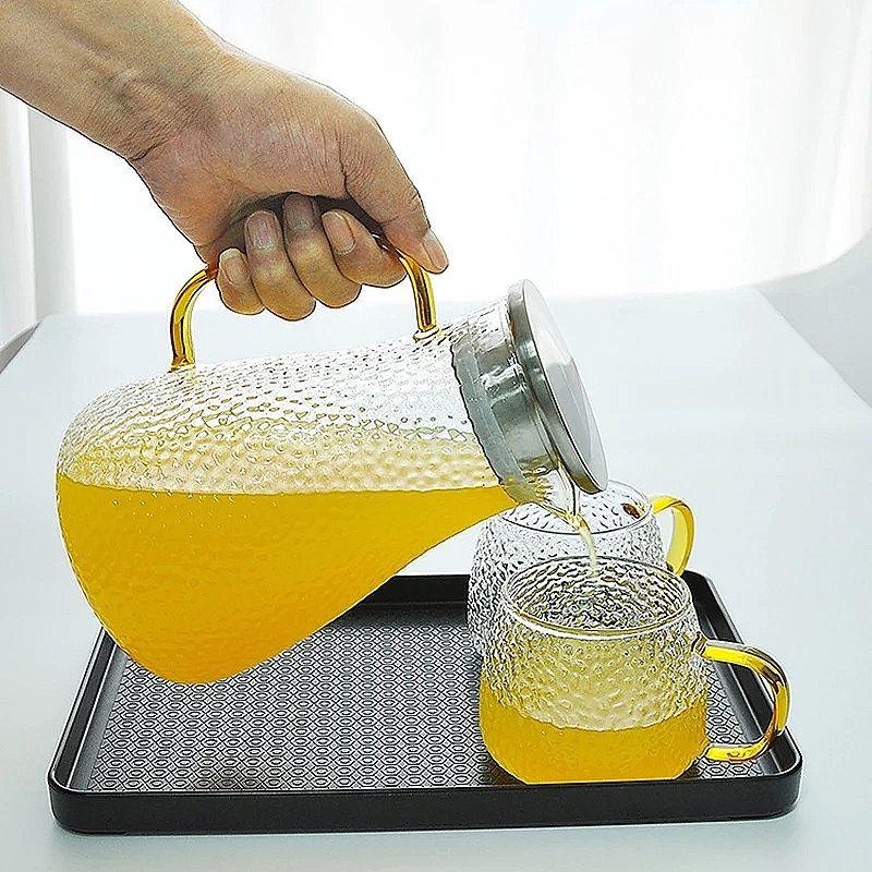 Bình Ấm Thủy Tinh Cao Cấp 1,5 Lít - 1,8 Lít Đun Nước Chịu Nhiệt Quai Vàng