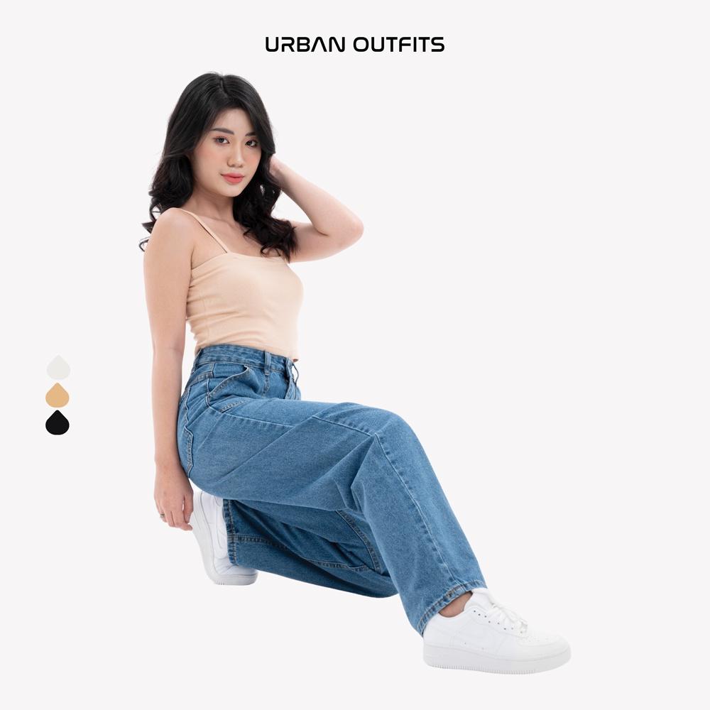 Quần Baggy Jean Nữ URBAN OUTFITS Dáng Regular Chất Vải Denim Wash Kỹ Không Loang Màu QJR101