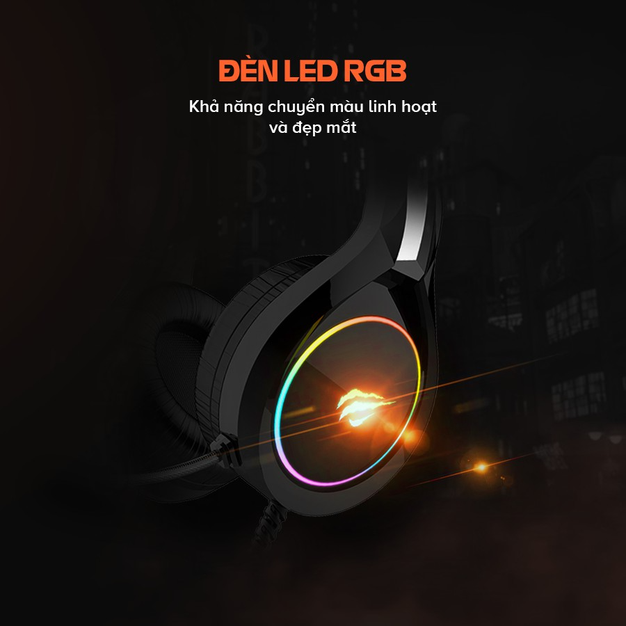 Tai Nghe Gaming Headphone Havit H2232D, Driver 50mm, LED RGB, Tương Thích Với PC/ PS4/ XBOX/ Điện Thoại/ Máy Tính Bảng - Hàng Chính Hãng