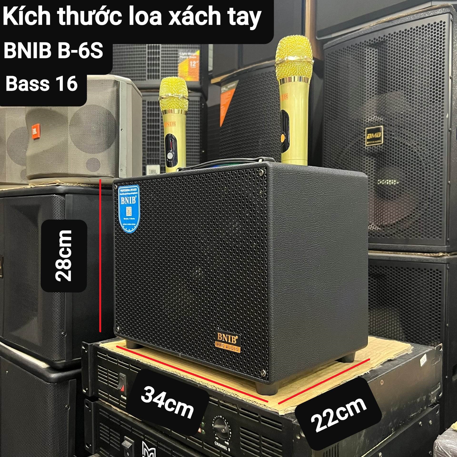 Loa xách tay Karaoke Bluetooth BNIB B-6S: Bass 16, 3 loa, Vỏ gỗ bọc da, Âm thanh chất lượng, Kèm 2 Micro vỏ kim loại