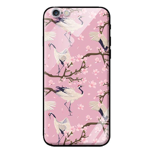 Ốp kính cường lực cho iPhone 6s Hạc Nền Hồng - Hàng chính hãng