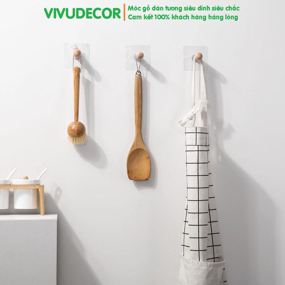 Móc Gỗ Tròn Vivudecor Treo Tường Đa Năng Vừa Dán Vừa Khoan Bắt Vít, Móc Treo Đồ Dùng Siêu Chịu Lực, Siêu Tiện Ích