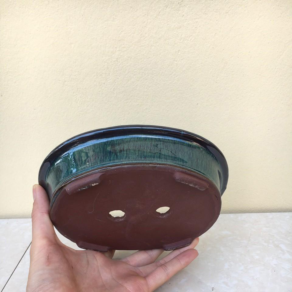 Chậu bonsai ovan mini men hỏa biến gốm Bát tràng 1 size BM-25