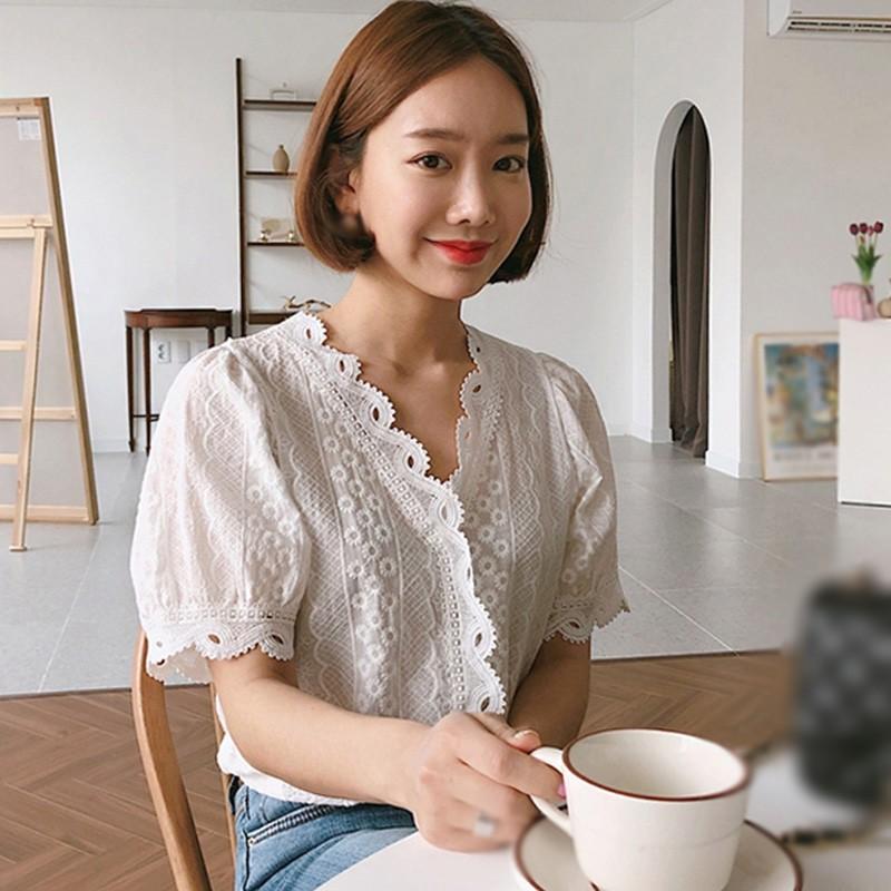 Áo Kiểu Tay Ngắn Cổ Chữ V Thời Trang Cho Nữ