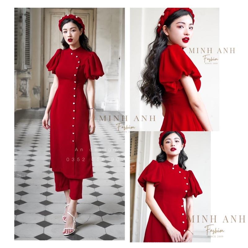 Áo Dài Lụa Bảo Anh đỏ điệu đà nhà Minh Anh Fashion có MAY SỐ ĐO