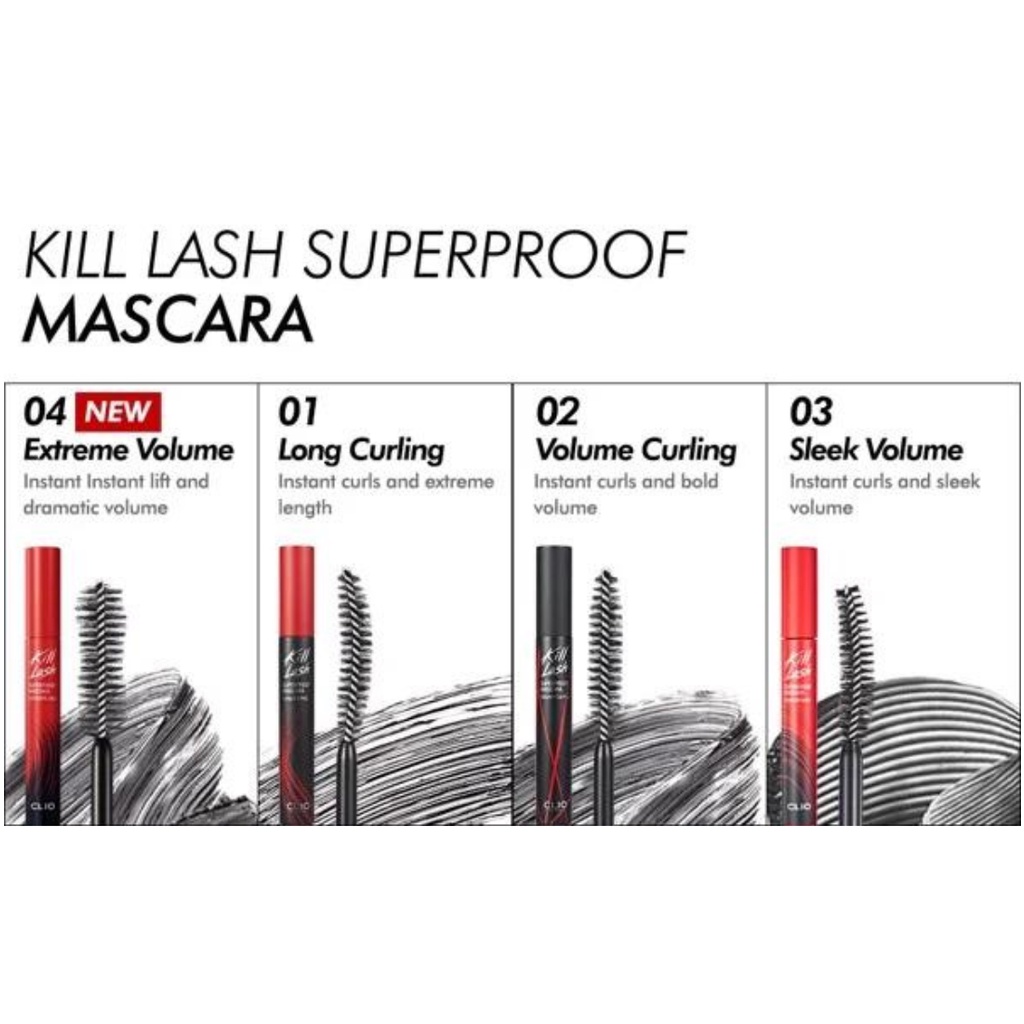 Mascara Clio Chống Nước Chuốt Mi Giữ Cong, Dài Dày Mi Chống Trôi Clio Kill Lash Superproof Mascara 7g