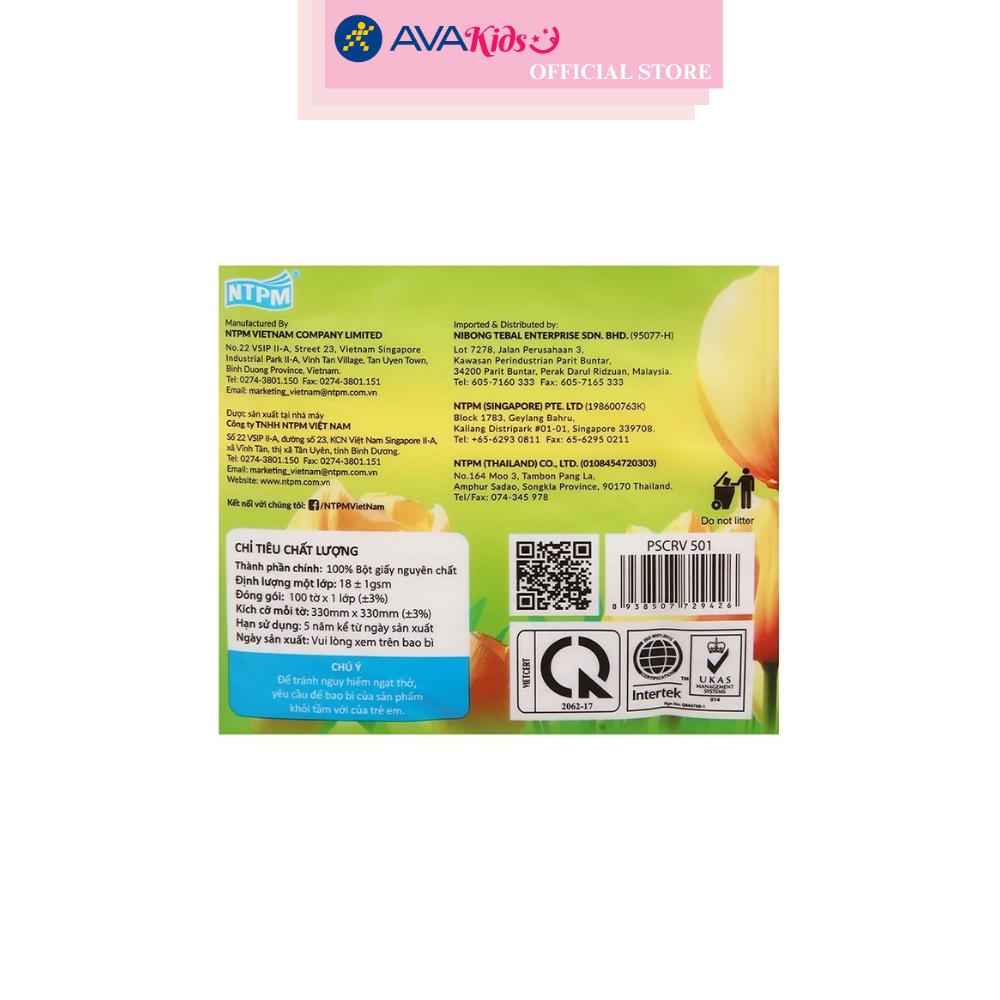 Combo 3 gói 100 tờ khăn giấy ăn PREMIER VinaTissue không mùi 1 lớp