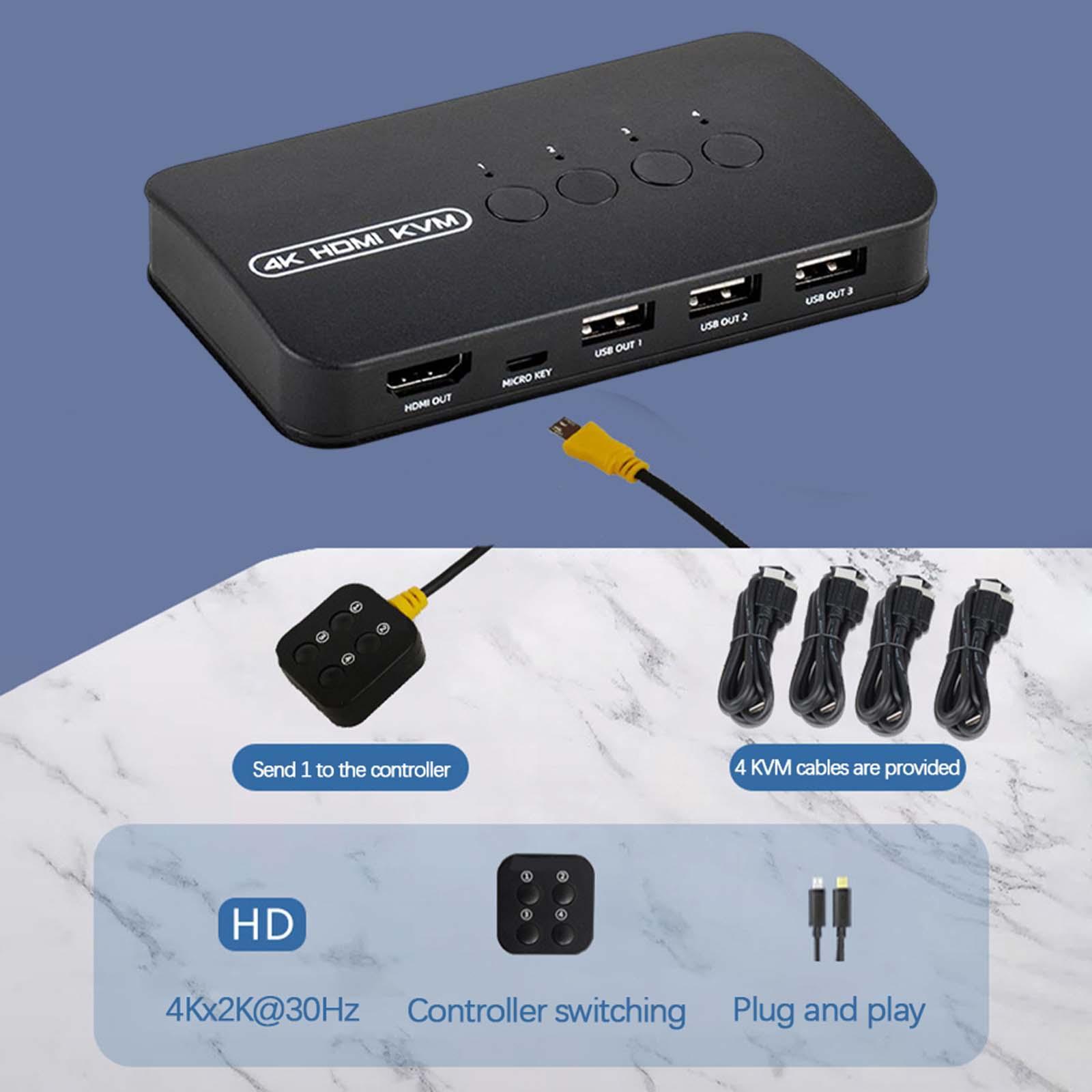 KVM Switch Selector for 4 Computers Sharing Plug Multiple Devices