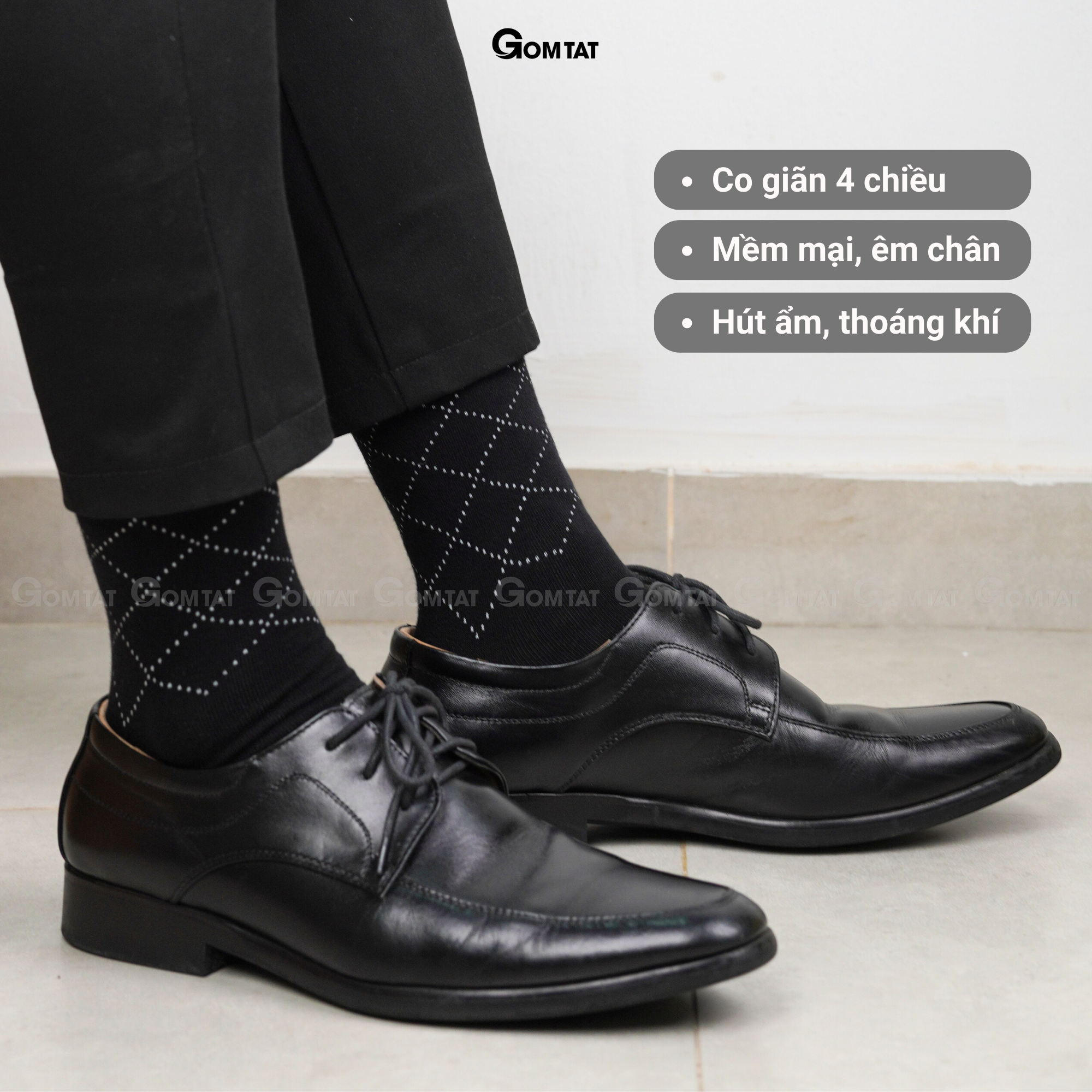 Hộp 5 đôi tất vớ nam đi giày tây công sở cổ cao GOMTAT mẫu MIX03, chất liệu cotton cao cấp thoáng khí - GOM-MIX03-CB5