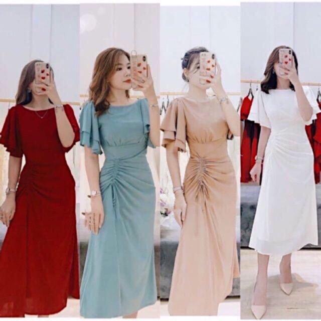 Đầm nữ dự tiệc dáng xoè , Váy trắng dáng dài công chúa kỷ yếu du lịch biển Đầm váy maxi rút dây 3 màu (kèm hình thật)