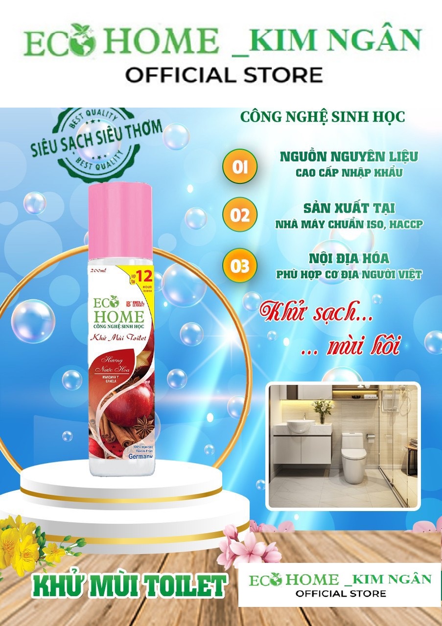 Khử mùi toilet công nghệ sinh học ECOHOME Kim Ngân Store giúp khử mùi toilet hiệu quả, mùi thơm dịu nhẹ