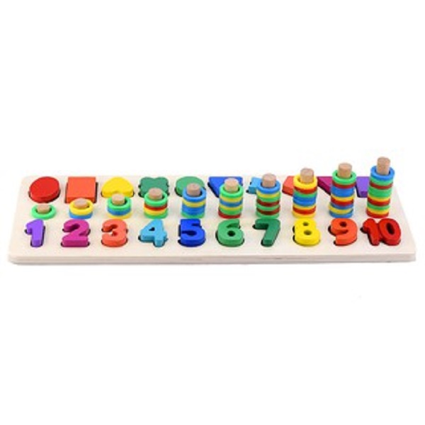 Giáo Cụ Montessori Cột Tính Học Đếm Và Hình Khối 2 Trong 1 Bằng Gỗ - Tặng Ghép Hình 9 Mảnh