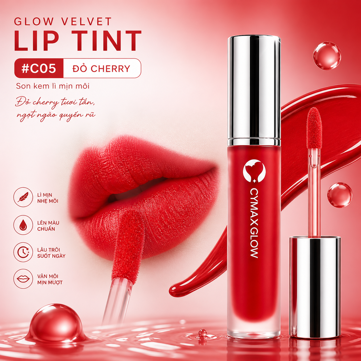 Son Kem CYMAX Glow Velvet Lip Tint - Lì Mịn Như Nhung, Căng Mướt Môi Chuẩn Hàn - Không Trôi