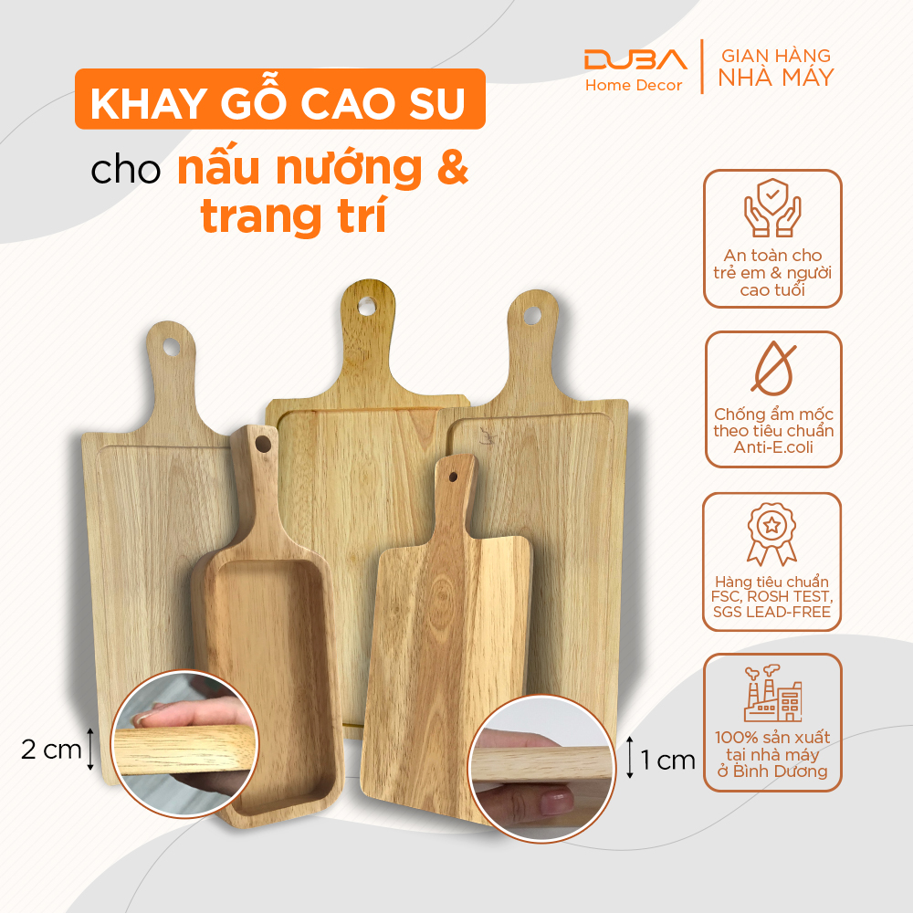 Hình ảnh Khay gỗ decor chữ nhật có tay cầm màu tự nhiên, Thớt gỗ trang trí đựng sushi đạt chuẩn xuất khẩu hàng Master Chef