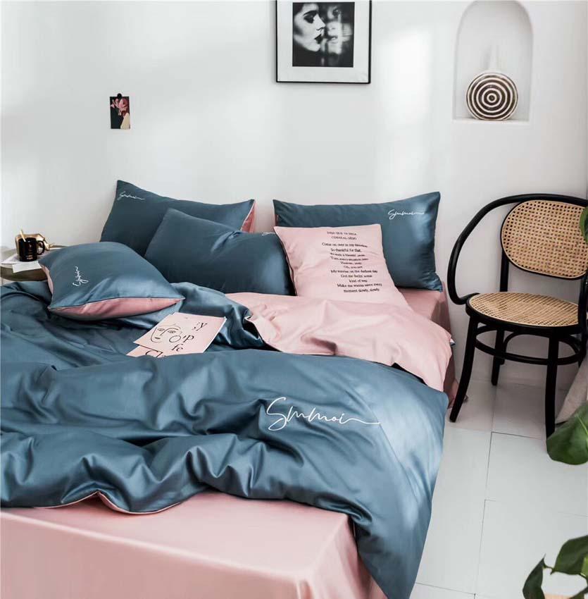 Bộ Chăn Ga Gối Lụa Tencel 60s Đơn Sắc LIDACO Cao Cấp - Xanh Phối Ga Hồng - TẶNG VỎ GỐI ÔM COTTON
