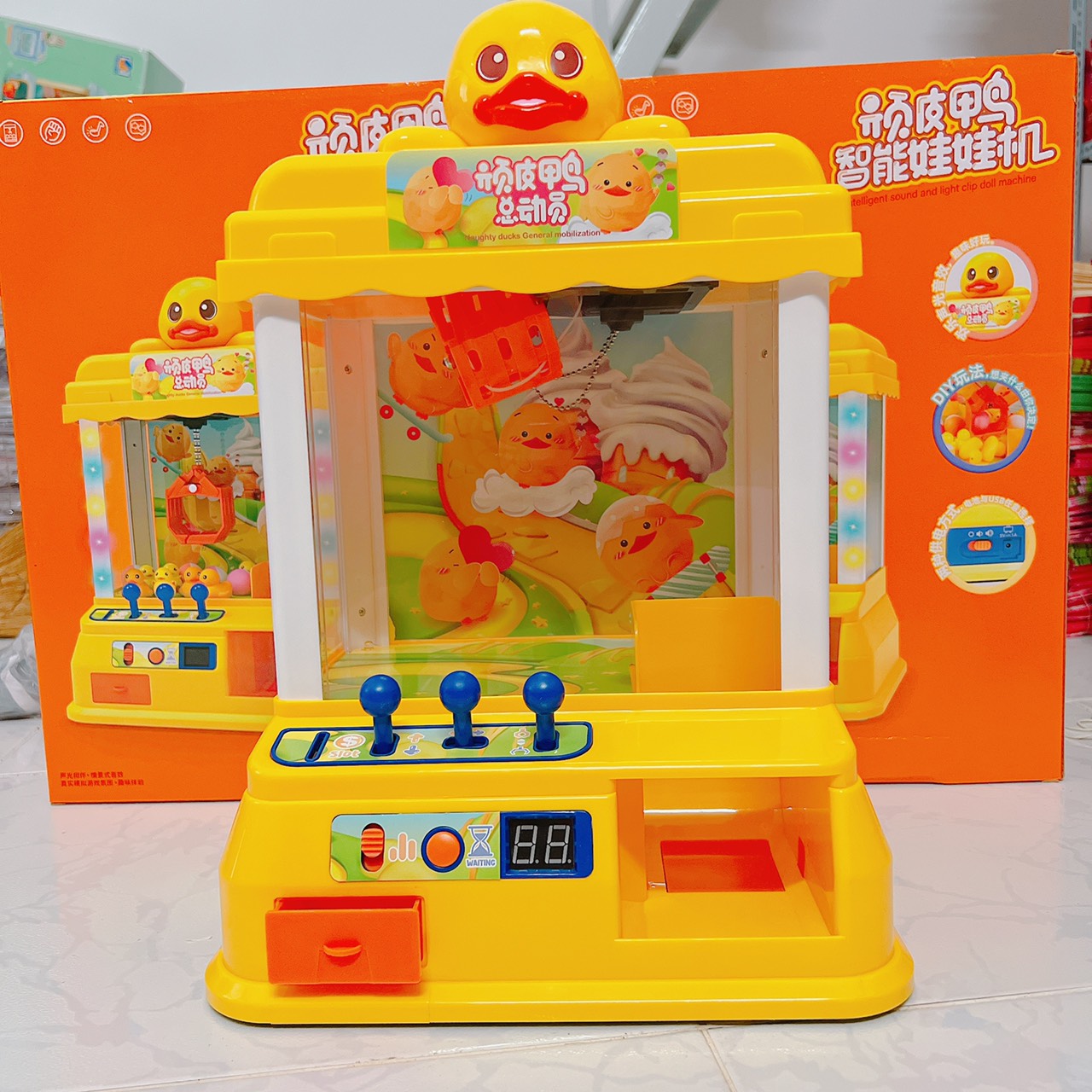 Máy gắp thú mini siêu rẻ, máy gắp thú vịt vàng cao 41cm kèm gấu và xu đồ chơi cho bé nhựa abs loại 1 - Quà tặng ý nghĩa cho bé