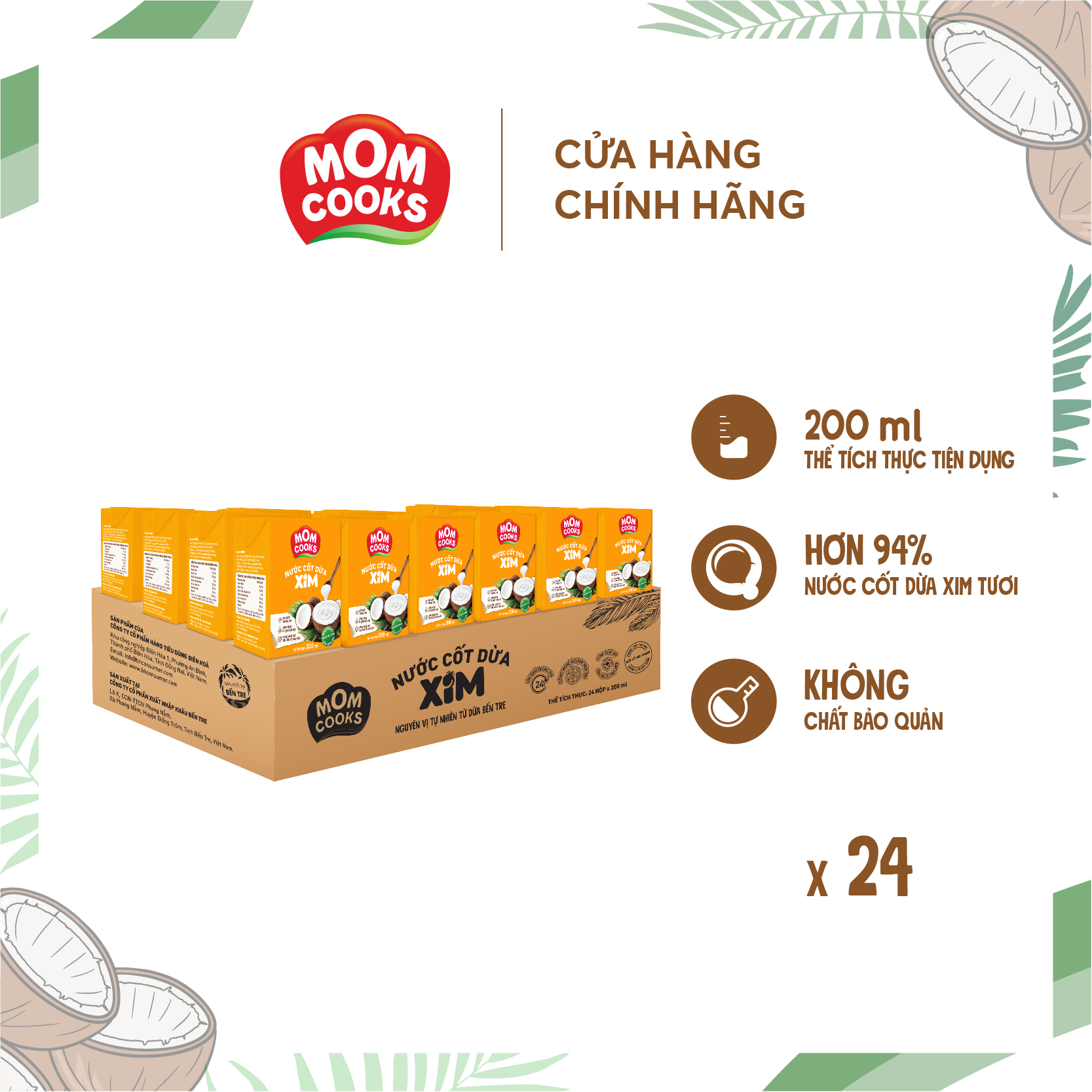 Thùng 24 Hộp Nước Cốt Dừa Mom Cooks 200ml/Hộp