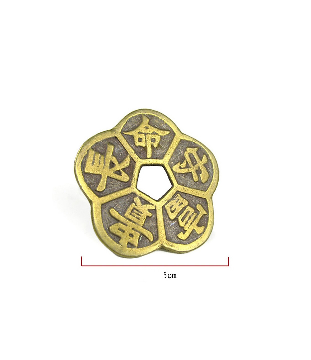 Đồng xu 5 cánh hoa mai bằng thau chiêu tài Hút lộc AD1201