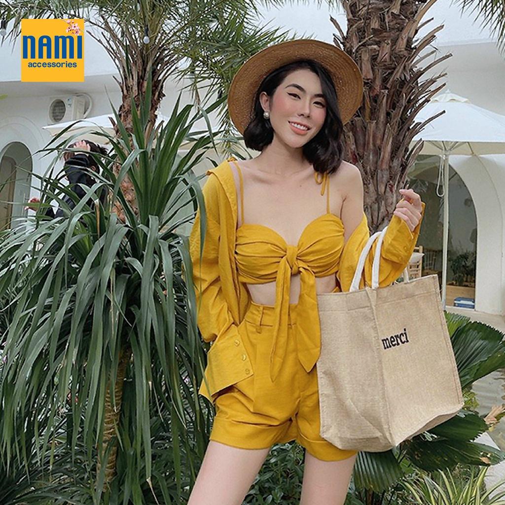 Combo 3 Món Set Áo Sơ Mi Form Rộng Kèm Bra Croptop Nơ Ngực Và Quần Short Gợi Cảm Xinh Xắn - ATNU019