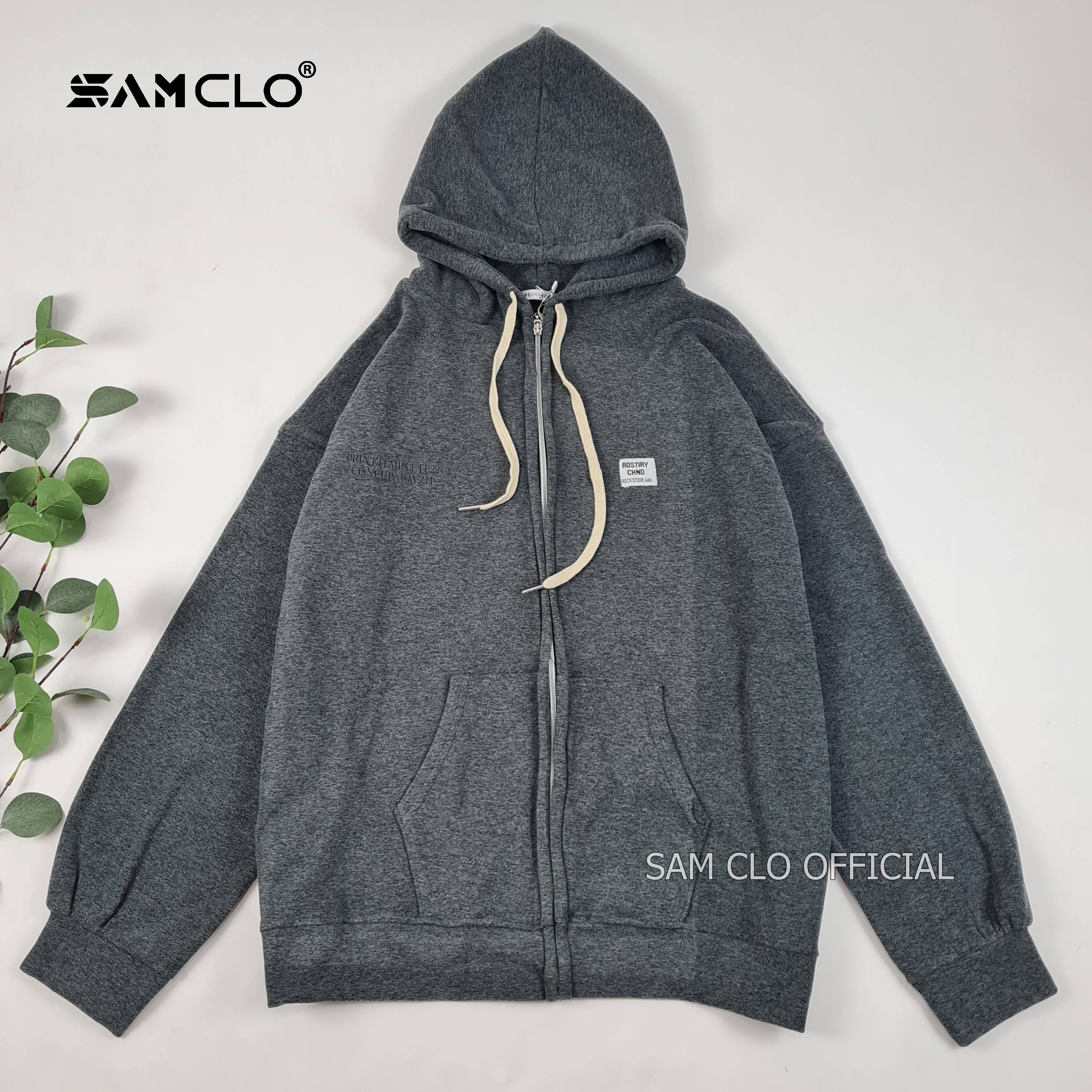 ÁO KHOÁC NỈ SAM CLO nữ freesize hoodie có khóa kéo tay dài thu đông dáng unisex LOGO TRẮNG ROSTIRY CHND