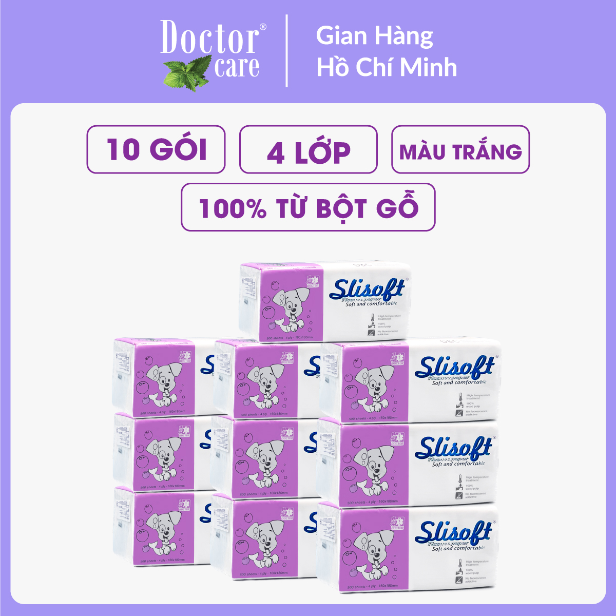 10 Bịch Giấy ăn Slisoft 4 lớp Trắng tự nhiên đa năng,khăn giấy rút không chất tẩy trắng an toàn cho cả gia đình