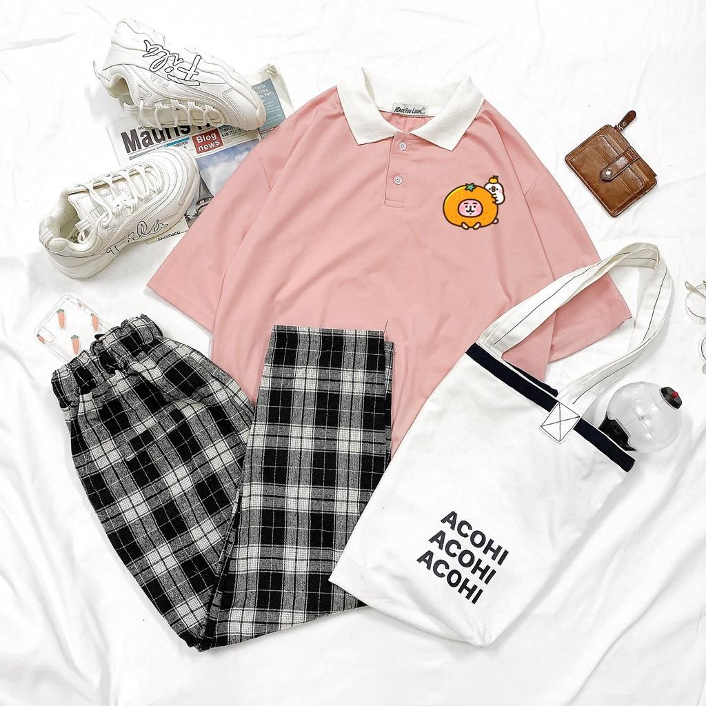 Polo Áo Thun Có Cổ Tay Lỡ Unisex THỎ QUẢ CAM Form Rộng Ulzzang