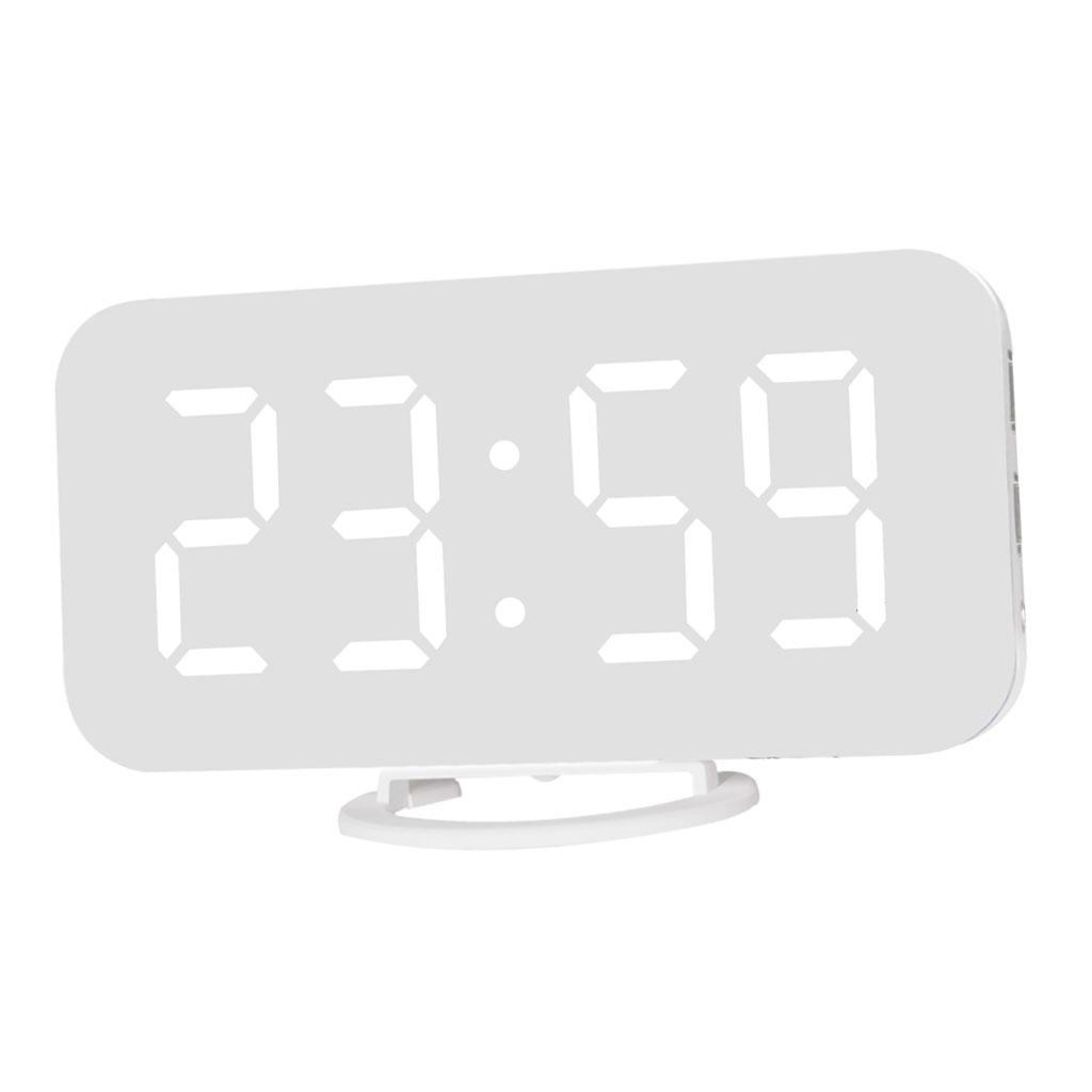 Digital Alarm Clock Portable Mirror Surface Snooze Clock USB Charging White