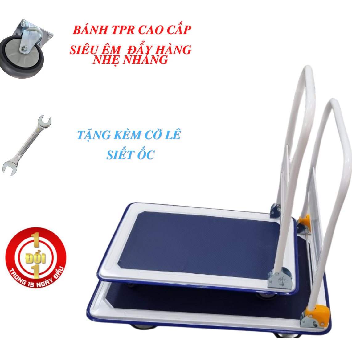 Xe đẩy hàng 4 bánh - Khung thép, gấp gọn, tải trọng 150 kg