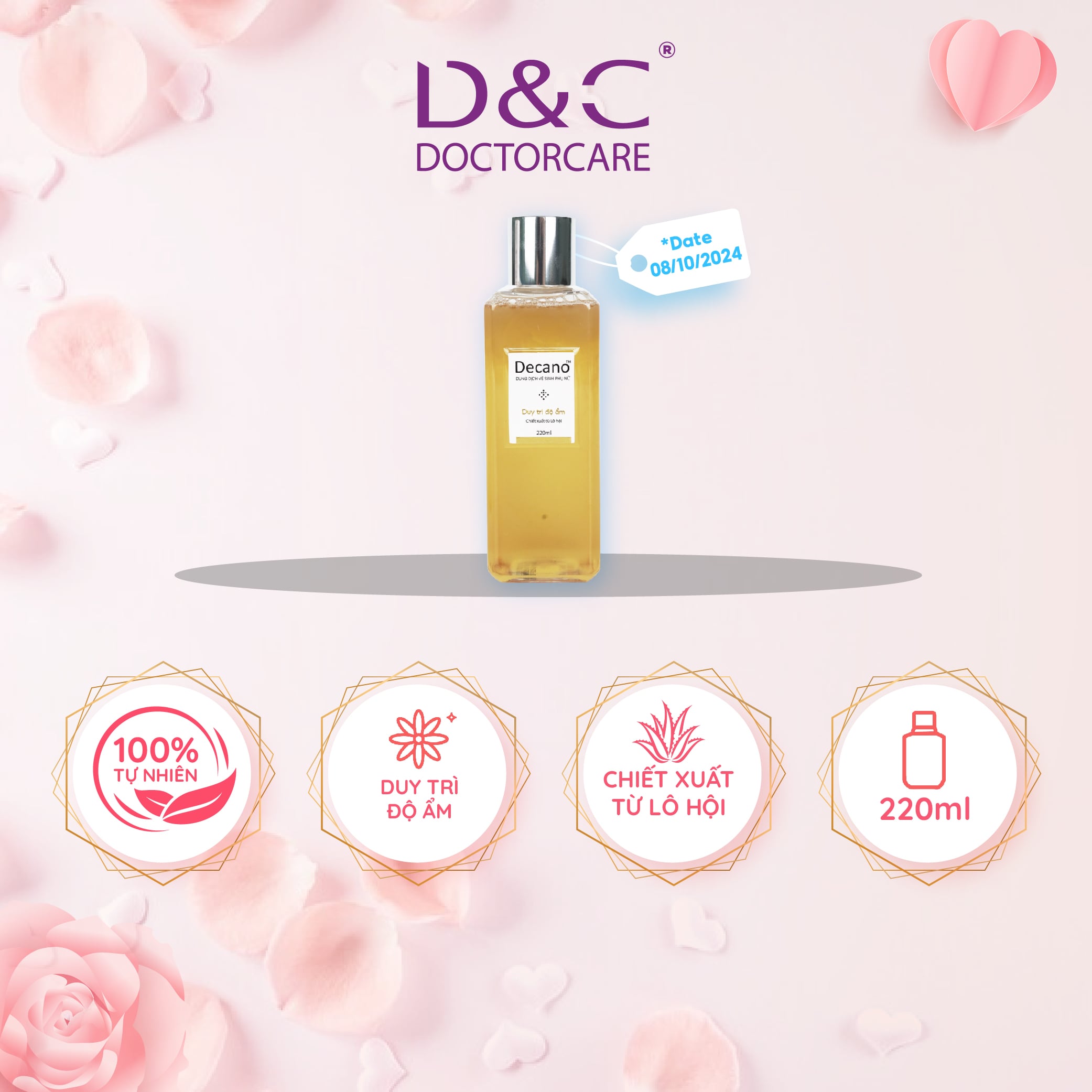 Dung dịch vệ sinh phụ nữ Doctor Care Decano 220ml kháng khuẩn ,duy trì độ ẩm
