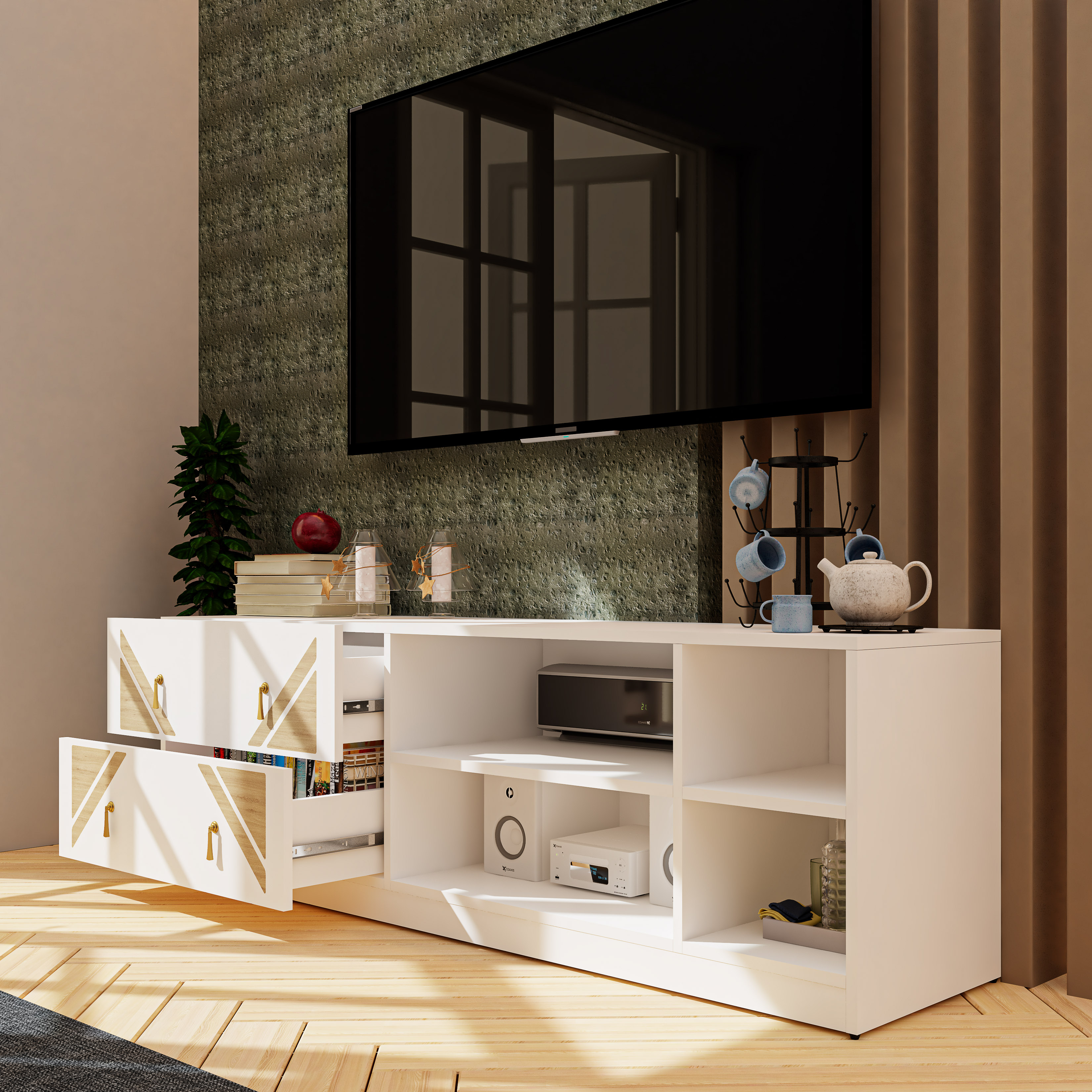 CHARIS, Kệ TV 2 ngăn kéo, 160cm x 40cm x 50cm , KTV_030