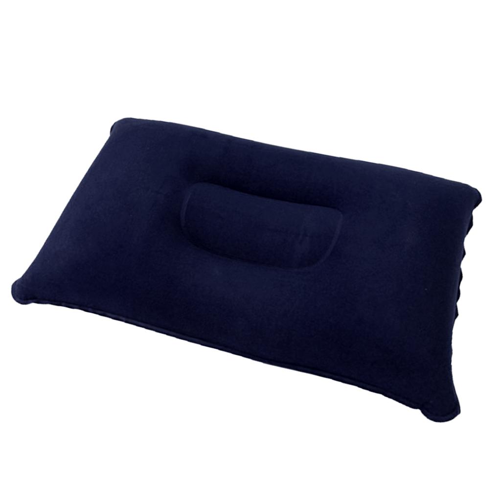 2xInflatable Pillow Travel Air Cushion Camping Car Beach Head Rest Support 34x22cm Dark Blue