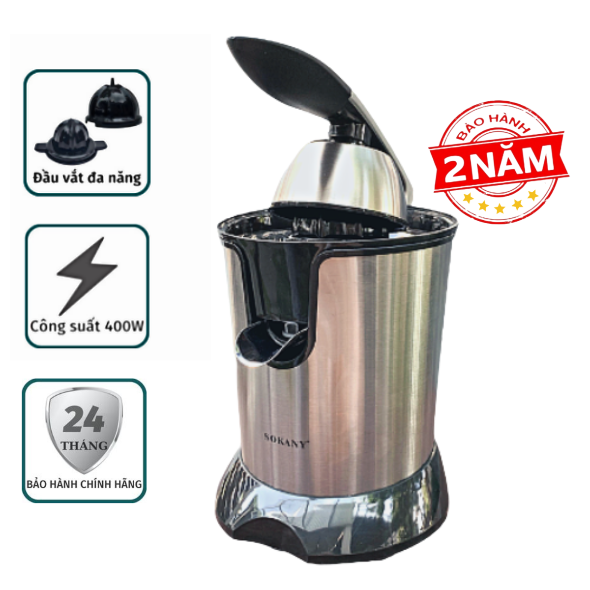 Máy vắt cam, ép cam SOKANY JE-651E dùng điện hàng chính hãng bảo hành 24 tháng