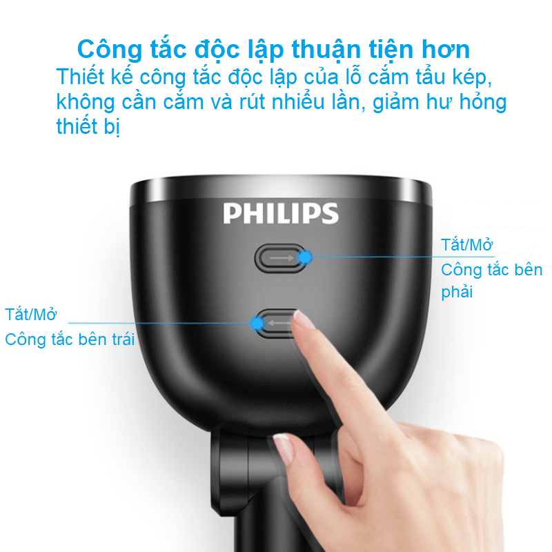 Bộ chia tẩu sạc ô tô cao cấp Philips DLP4007B/93 - Chế độ kết hợp 2 đầu ra - Bảo hành 24 tháng