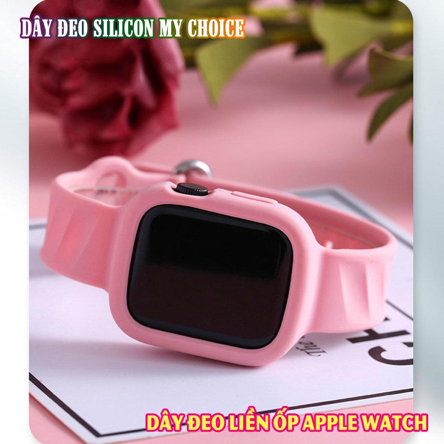 Dây Đeo liền ốp dành cho Apple Watch size 38/40/42/44mm silicon my choice - Hồng (tặng dán KCL theo size)